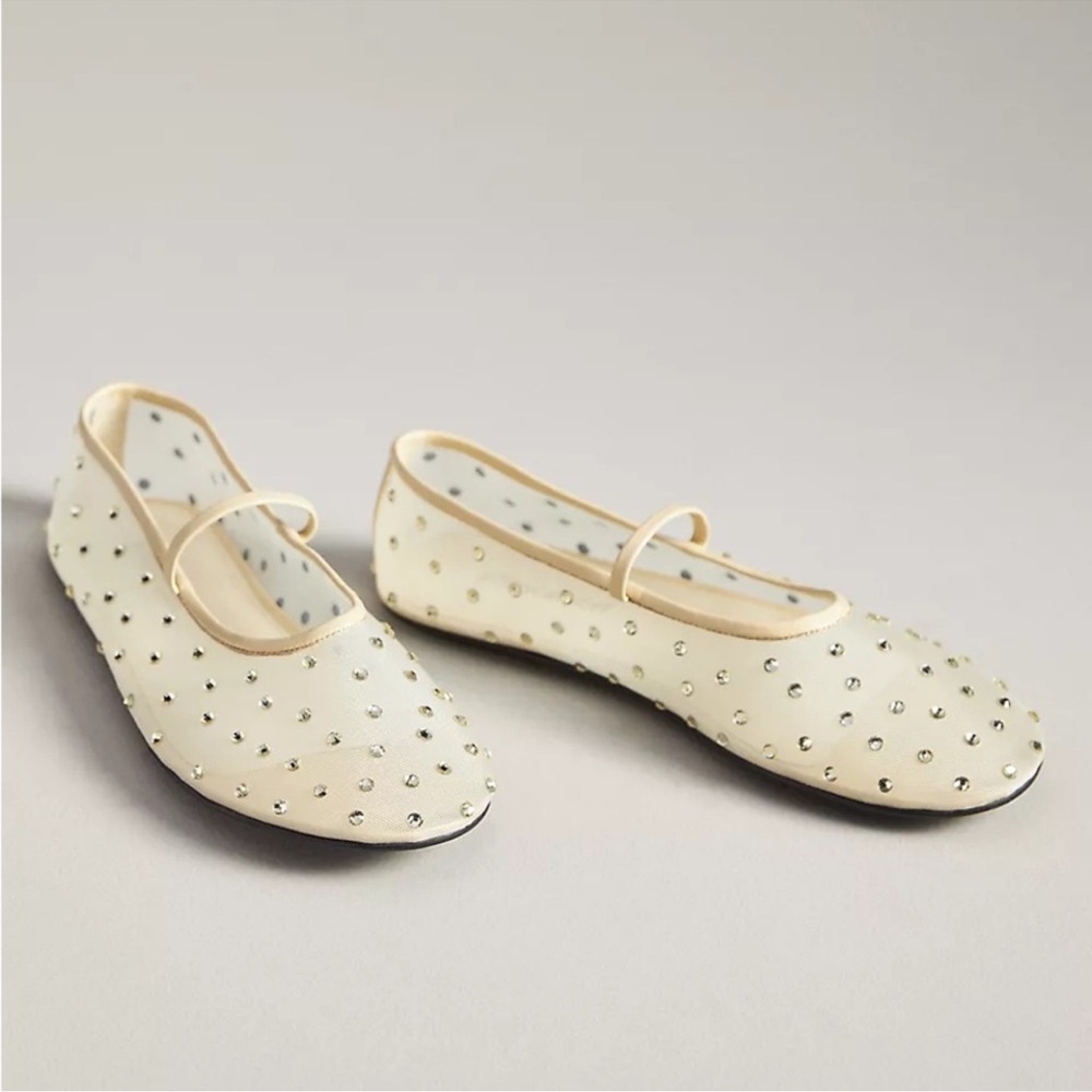 New Jeffrey Campbell Swan Lake Rhinestone Mesh Ballet Flats Yellow 9.5